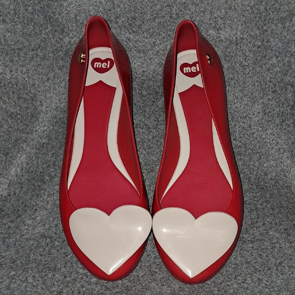 Mel by Melissa Red and White Flats with Heart Design